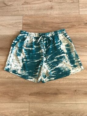 NWOT alice hope High-Waist Tie-Dye Shorts in Teal and Cream Size Small